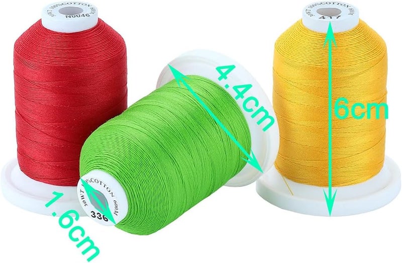New brothread - 18 Options - Multi-Purpose 100% Mercerized Cotton Threads 50S/3 600M(660Y) Each Spool for Quilting, Serger, Sewing and Embroidery - 12 Bright Colors - Image 3